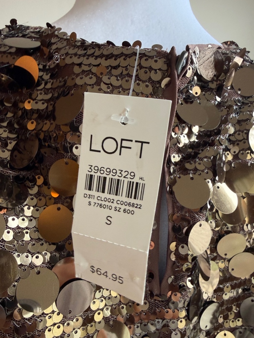 LOFT Brown Gold Sequin Party Top sleeveless size small NWT - Picture 7 of 7